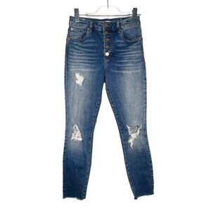 STS BLUE Brie High Rise Skinny Jeans Button Fly Distressed Raw Hem Blue Size 26